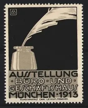 Reklamemarke München, Ausstellung Büro- und Geschäftshaus 1913, Tintenfass mit Feder