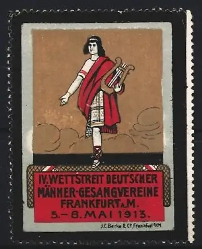 Reklamemarke Frankfurt a. M., IV. Wettstreit Deutscher Männer-Gesangvereine 1913, Musiker mit Lyra