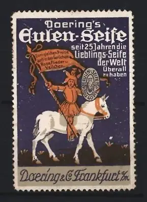 Reklamemarke Frankfurt, Doering, Eulen-Seife, Reiter auf Pferd