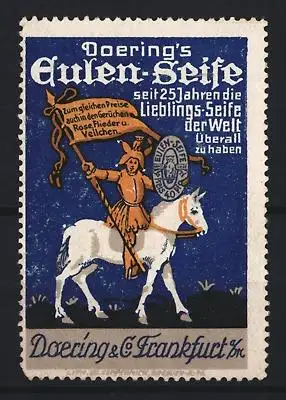 Reklamemarke Frankfurt, Doering, Eulen-Seife, Reiter auf Pferd