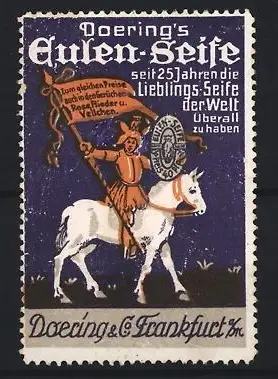 Reklamemarke Frankfurt, Doering, Eulen-Seife, Ritter auf Pferd