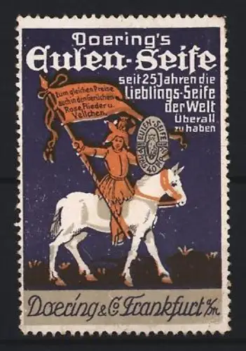 Reklamemarke Frankfurt, Doering, Eulen-Seife, Reiter auf weissem Pferd