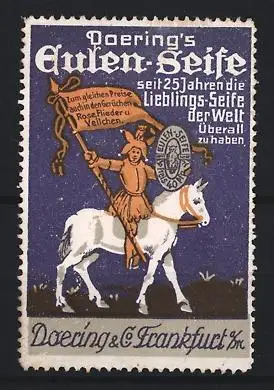 Reklamemarke Frankfurt, Doering, Eulen-Seife, Reiter auf Pferd
