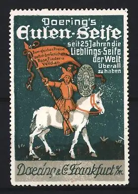 Reklamemarke Frankfurt, Doering, Eulen-Seife, Ritter auf Pferd