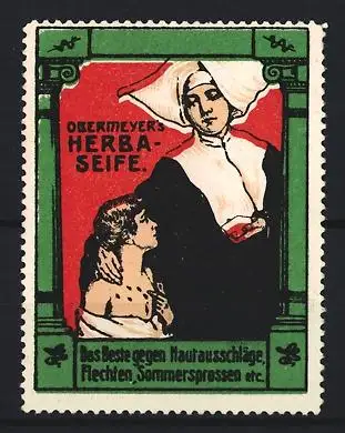 Reklamemarke Obermeyer, Herba-Seife, Nonne mit Mädchen