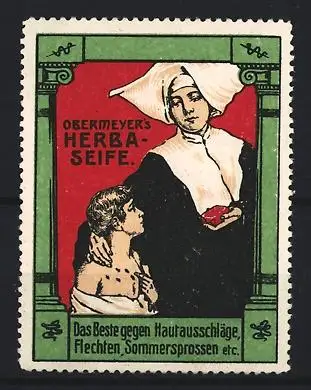 Reklamemarke Obermeyer, Herba-Seife, Nonne mit Kind