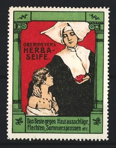 Reklamemarke Obermeyer, Herba-Seife, Nonne und Kind