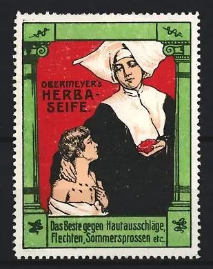 Reklamemarke Obermeyer, Herba-Seife, Nonne mit Kind