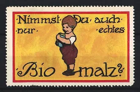 Reklamemarke Biomalz, Kräftigungspräparat, Kind mit Flasche