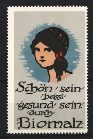 Reklamemarke Biomalz, Kräftigungspräparat, Frau mit Kopftuch