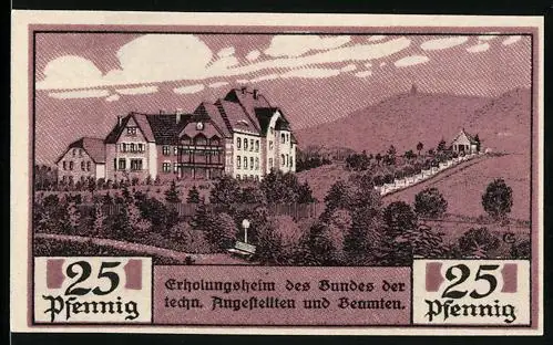 Notgeld Sondershausen 1921, 25 Pfennig, Erholungsheim und Wappen