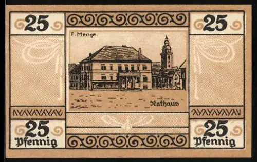 Notgeld Sondershausen 1921, 25 Pfennig, Rathaus und Wappen