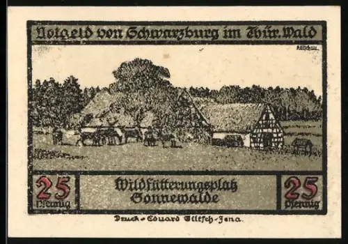 Notgeld Schwarzburg im Thür. Wald 1922, 25 Pfennig, Landschaft und Adler mit Schwertern