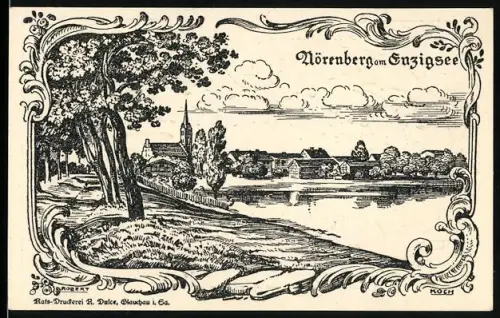 Notgeld Nörenberg am Enzigsee 1920, 75 Pfennig, Landschaft und Wappen mit Adler
