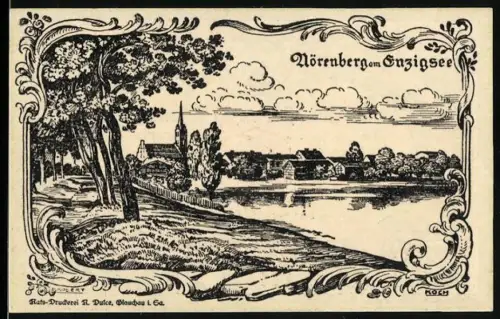 Notgeld Nörenberg am Enzigsee 1920, 75 Pfennig, Landschaftsansicht und Wappen