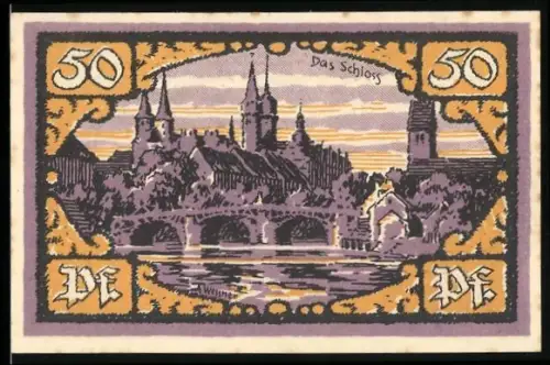 Notgeld Merseburg 1921, 50 Pf, Schloss und Vogelmotiv