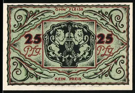 Notgeld Scharmbeck 1921, 25 Pfennig, Löwenwappen und Adleremblem