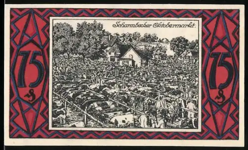 Notgeld Scharmbeck 1921, 75 Pfennig, Scharmbecker Viehmarkt-Szene