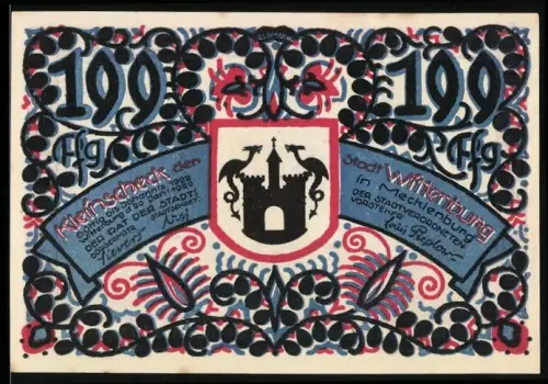 Notgeld Wittenburg 1922, 100 Pfennig, Stadtwappen und Gedenkstein bei Waschow