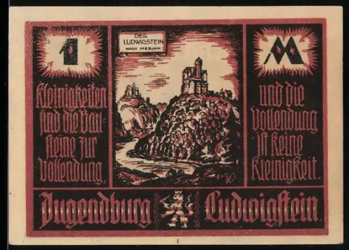 Notgeld Witzenhausen an der Werra 1921, 1 Mark, Darstellung der Burg Ludwigstein und Schriftzüge zur Vollendung