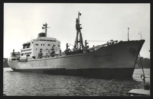Fotografie Schwedisches Frachtschiff Hallaren vor Anker liegend
