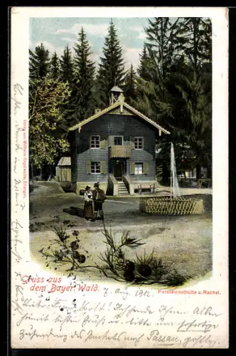AK Rachel / Bayer. Wald, Forstdiensthütte, Brunnen, Waldlandschaft