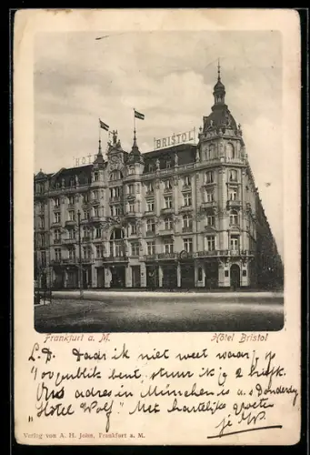 AK Frankfurt a. M., Hotel Bristol mit Strassenpartie