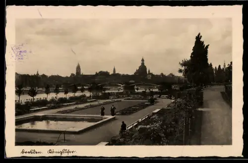 AK Dresden, Königsufer, Anlage, Brücke, Stadtpanorama