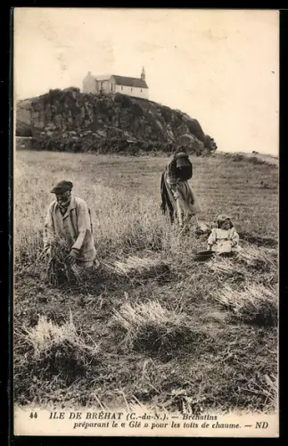 AK Ile de Brehat, Bréhatins préparant le Glé pour les toits de chaume