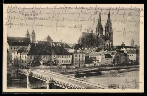 AK Regensburg, Eiserne Brücke, Dom