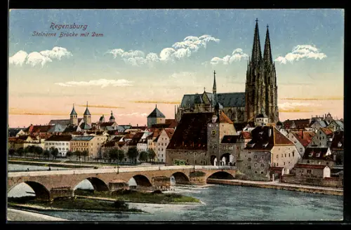AK Regensburg, Steinerne Brücke, Dom
