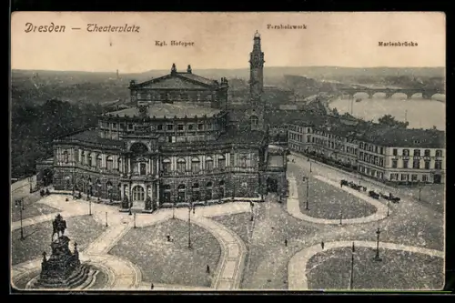 AK Dresden, Theaterplatz, Kgl. Hofoper, Fernheizwerk, Marienbrücke