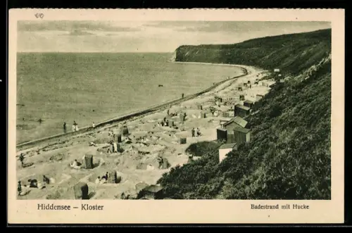 AK Kloster /Hiddensee, Badestrand mit Hucke