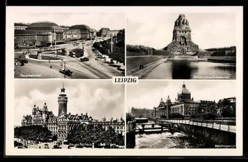 AK Leipzig, Hauptbahnhof, Völkerschlachtdenkmal, Neues Rathaus, Reichsgericht