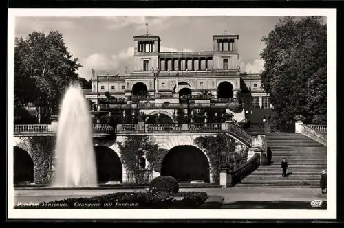 AK Potsdam Sanssouci, Orangerie mit Fontaine