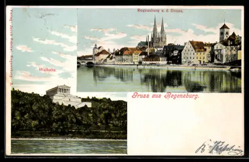 AK Regensburg a. d. Donau, Ortsansicht, Dom, Walhalla