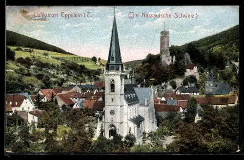 AK Eppstein i. T., Kirche, Burgruine, Ortsansicht