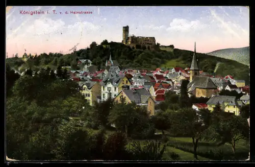 AK Königstein i. T., Blick von der Heinstrasse auf Stadt und Burgruine
