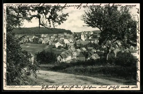 AK Schlossborn i. Taunus, Gesamtansicht, Kirche, Gasthaus zum Schützenhof