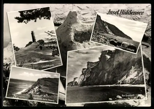 AK Hiddensee, Leuchtturm, Steilküste beim Swanti, Swantewit-Schlucht, Am Enddorn
