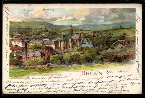 Lithographie Brünn / Brno, Blick auf Altbrünn