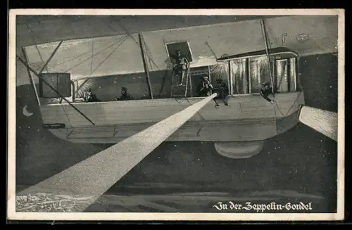 AK Soldaten am Scheinwerfer in einer Zeppelin-Gondel
