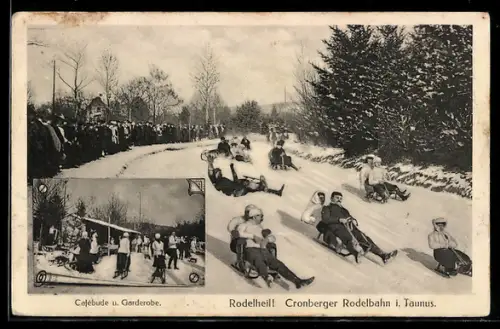 AK Cronberg i. Taunus, Rodelbahn mit Cafébude u. Garderobe