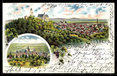 Lithographie Kronberg, Panorama, Schloss Friedrichshof