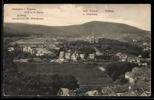 AK Königstein i. Taunus, Blick v. d. Ruine, Villa Andreae, Altkönig, Sanatorium Dr. Kohnstamm