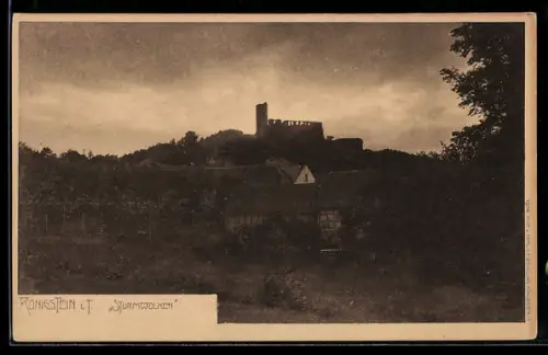 AK Königstein i. T., Sturmwolken über Burgruine
