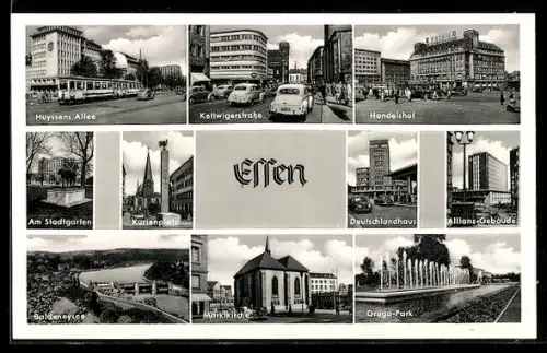 AK Essen, Huyssen Allee, Kettwigerstrasse, Handelshof, Kurienplatz, Marktkirche, Gruga-Park