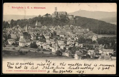 AK Königstein i. T., Burg, Ortsansicht, Hildatempel