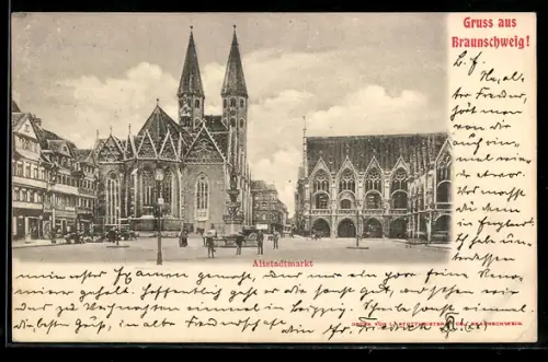 AK Braunschweig, Altstadtmarkt, Kirche, Rathaus