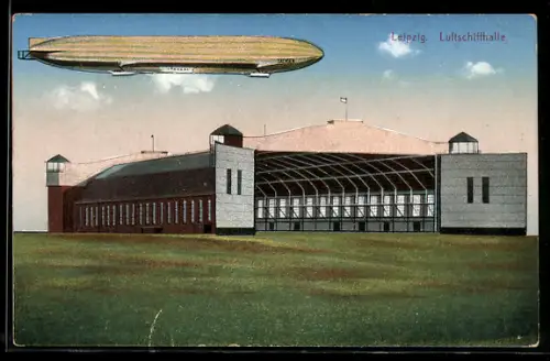 AK Leipzig, Zeppelin Sachsen über der Luftschiffhalle